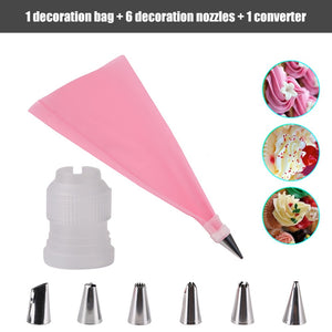 8Pcs Silicone Icing Piping 6 Stainless Steel Nozzles