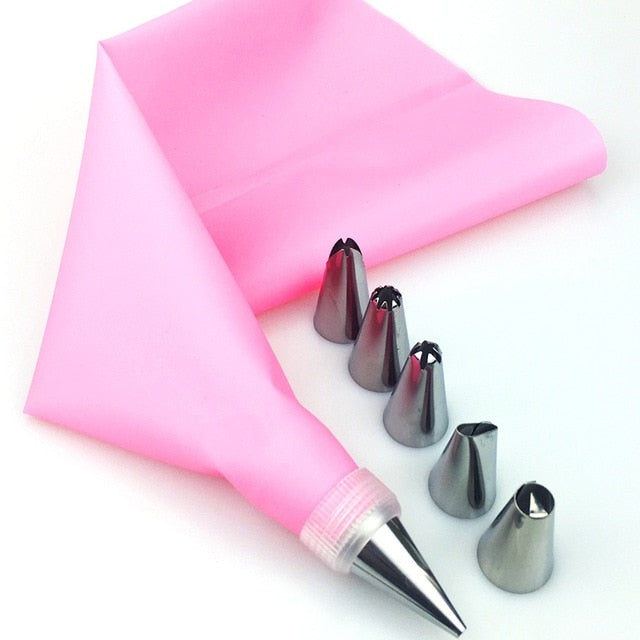 8Pcs Silicone Icing Piping 6 Stainless Steel Nozzles
