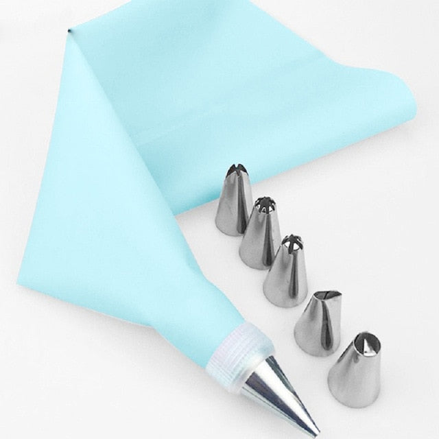 8Pcs Silicone Icing Piping 6 Stainless Steel Nozzles
